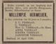 Overlijdensadvertentie Willempje Herweijer (1898)