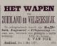 Advertentie Wapen van Zuidland en Velgersdijk van Andries van Dijk (1877)