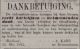 Dankbericht van gezin Kans na getroffen door typhus en overlijden zoon JAn Kans (1882)