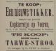 Advertentie voor een Tikker en kapkarretje te koop (K van Trigt) en Tarwe stroo bij H Stoof (1882)