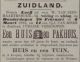 Verkoop huis en pakhuis van Hout- en turfhandel van W. van Sintmaartensdijk (1884)