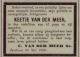 Overlijdensadvertentie Keetje van der Meer (1886)