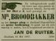 Advertentie meester bakker Jan de Ruiter Lange Slop (1887)