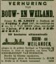 Notarisveiling ter verhuur bouw- en weiland onder Velgersdijk; eigendom van baron Van Knobelsdorff van Nuyenhuis (1887)