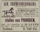 Advertentie stallen paarden tijdens notarisveiling (1890)