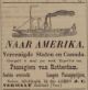 Advertentie J.C. Vermaat, agent voor scheepsovertochten naar Amerika (1894)